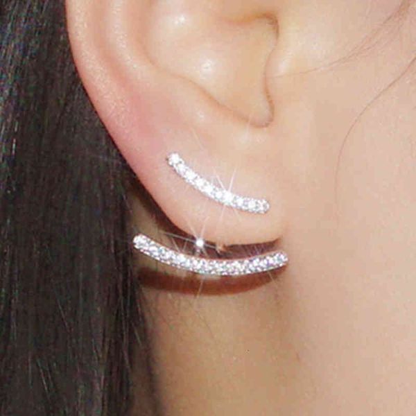 Elegant S925 sterling silver earrings with diamond accents, featuring a minimalist line design for a sophisticated look