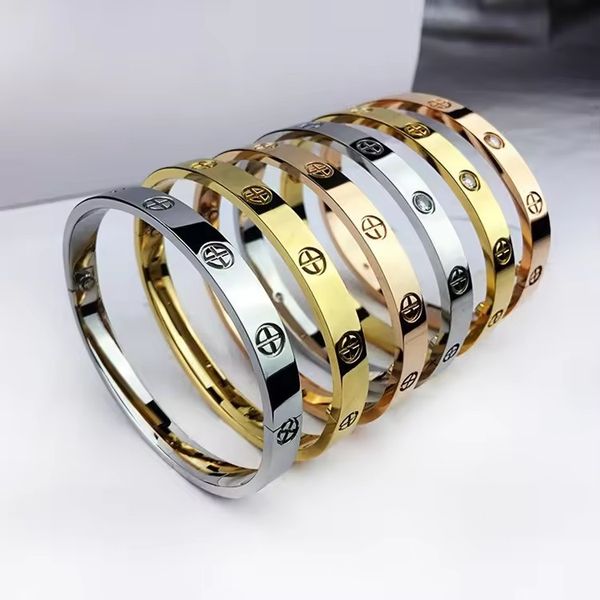 Elegant screw bracelet in 18K gold, silver, titanium, or steel with diamond accents for stylish men and women