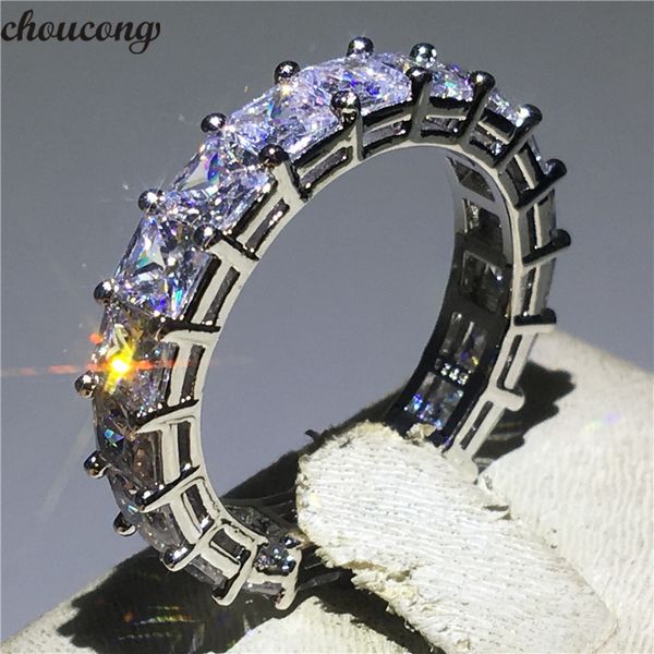 Elegant tennis wedding band featuring a 4mm princess cut 5A zircon in 925 sterling silver, perfect as an engagement ring or gift for women and men