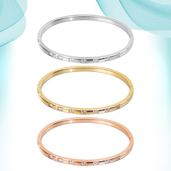 Elegant titanium steel bangle for women, adorned with micro-inlaid zircon crystals, perfect as a stylish party gift with glossy diamond-like finish and comfortable fit