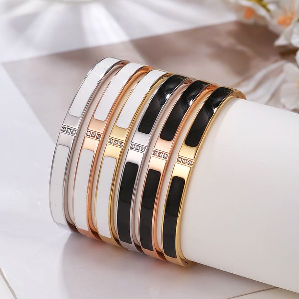 Elegant white and black enameled stainless steel bangle bracelet, a perfect gift for women