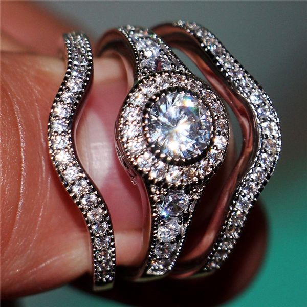 Elegant women's white round zircon ring set in stylish 925 silver filled jewelry for engagements and promises