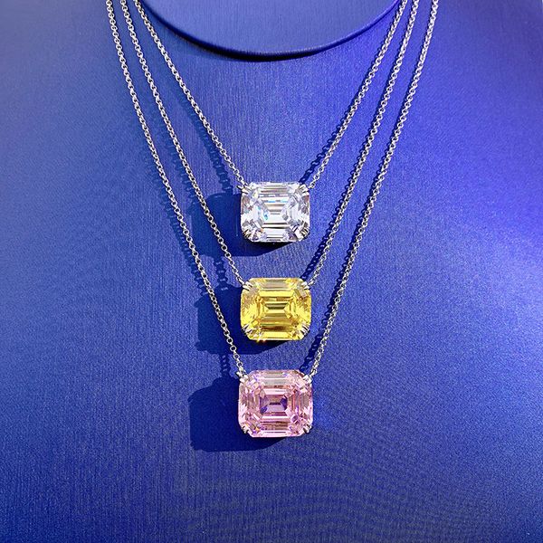 Emerald-cut 14x16mm topaz and diamond pendant crafted in genuine 925 sterling silver, perfect for weddings and parties as elegant bridal jewelry for women