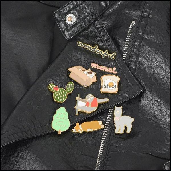 Enamel Brooches featuring Dogs, Sloths, Cats, Alpacas, Soft Cacti, Trees, and Toast designs for Lapel Pins, Clothes Badges, Cartoon Jewelry, and Gifts