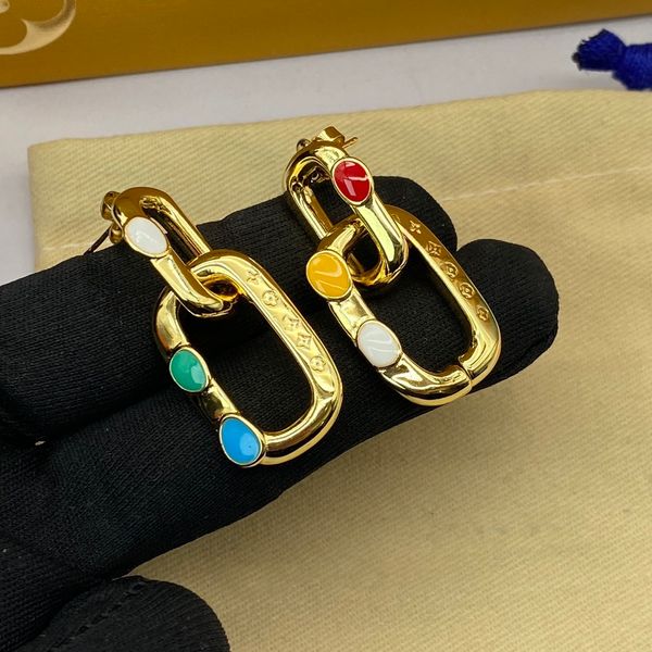 Enamel dangle earrings for women, stylish colorful metal jewelry in gold finish, a lovely gift for your fiancee