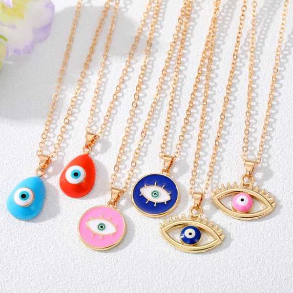 Enamel Evil Eye Pendant Necklace for Ladies - Hollow Turkish Lucky Blue Red Eye Choker with Clavicle Chain for Parties