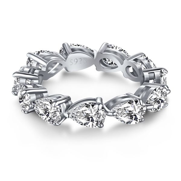Eternity Water Drop Lab Diamond Ring crafted in genuine 925 sterling silver, perfect for weddings, engagements, and special occasions as unisex jewelry