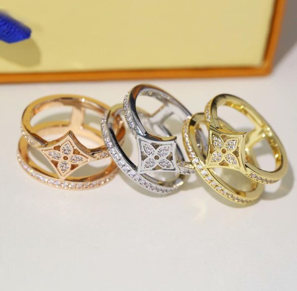 Europe America Style Ring Men Lady Women Titanium steel Settings Diamond V Initials Flower Hollow Out Lovers Wide Rings Size US6-US9 Twinkle