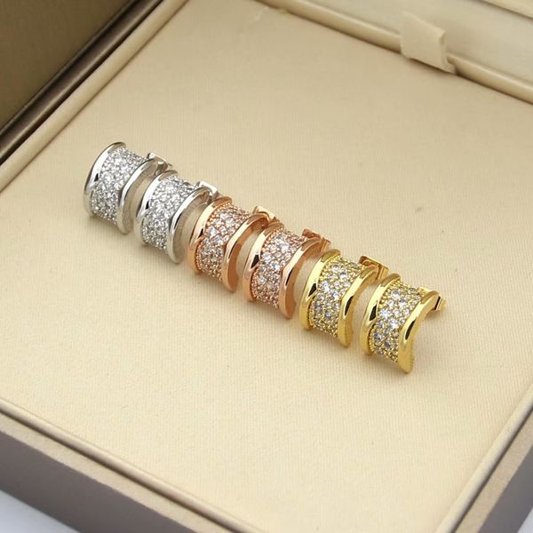 Europe America Style Titanium Steel B Initial Diamond Spiral Stud Earrings in 3 Colors