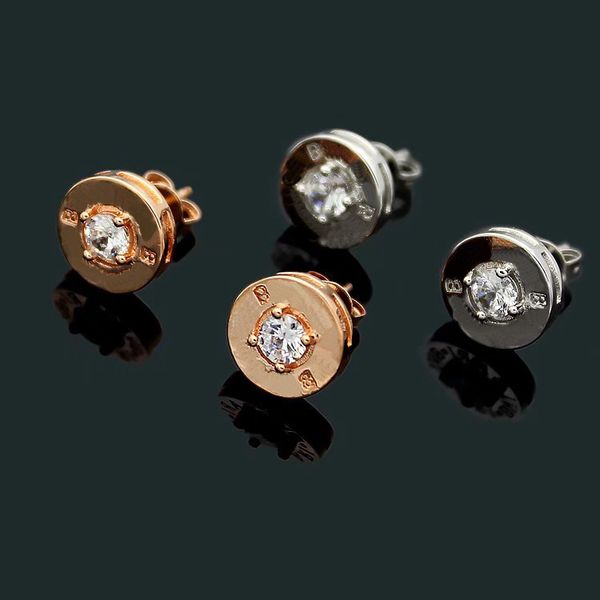 Europe America Style Women's Titanium Steel Initial B Four-Prong Diamond Round Stud Earrings in Two Colors