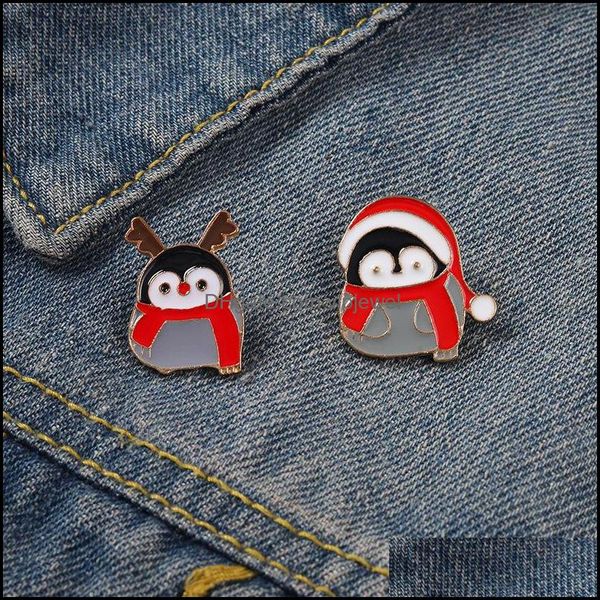 European Christmas-themed penguin and snowman enamel pins, stylish animal cartoon badges for festive gifting