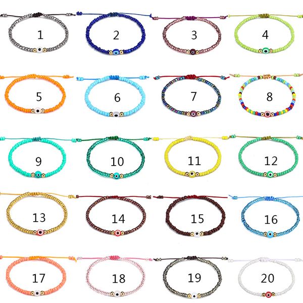 Evil Turkish Eye Bracelet Handmade Rope Chain Colorful Crystal Rice Beaded Braided Bracelets for Women Mens