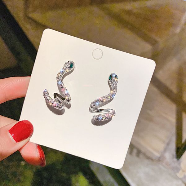 Exaggerated Snake Earrings S925 Silver Needle Micro Inlaid Zircon U-shaped Net Red Tide Fashion Female