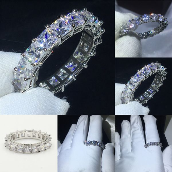 Exquisite 925 sterling silver princess cut white topaz and CZ diamond bridal ring, a perfect sparkling wedding gift