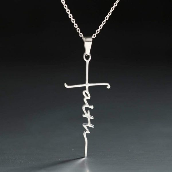 Faith pendant necklace for women, 18-inch stainless steel design