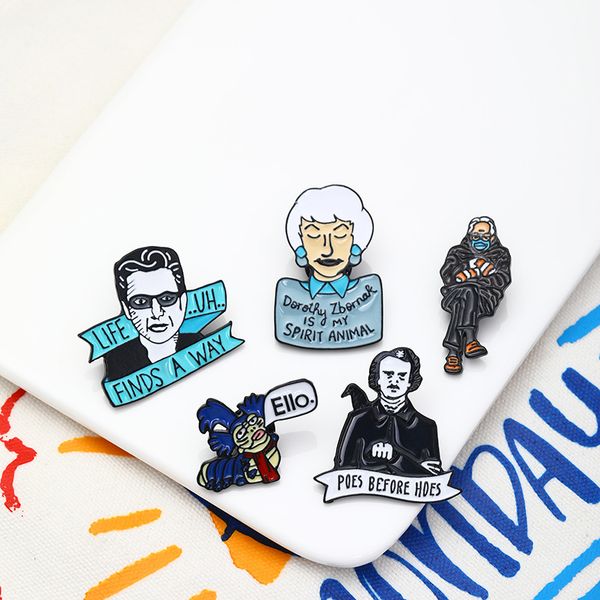 Fashion Art character enamel pin set with 5 creative brooches featuring letter paint designs, perfect for girls' denim shirts, as stylish badge jewelry or gift bag accessories