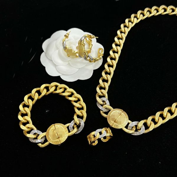Fashionable 18K gold-plated Medusa head jewelry set including necklace, bracelet, earrings, and rings - perfect for birthdays, engagements, and special occasions