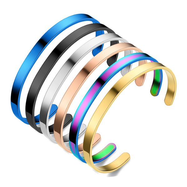 Fashionable 6MM slim stainless steel open cuff bracelet for men and women