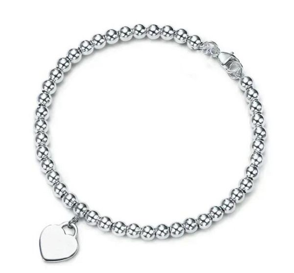 Fashionable 925 sterling silver heart bracelet with classic 4mm rose gold beads, perfect jewelry gift for men and women