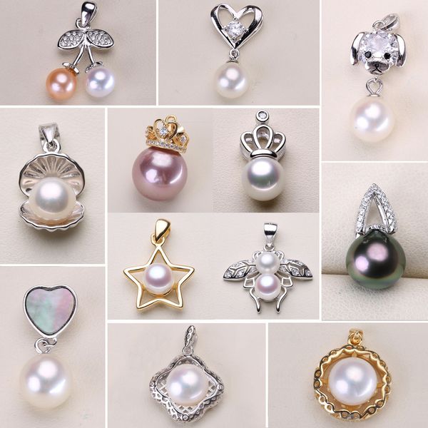Fashionable 925 sterling silver pendant settings with zircon and solid pearl, offering 14 styles of DIY necklace blanks for women as jewelry gifts