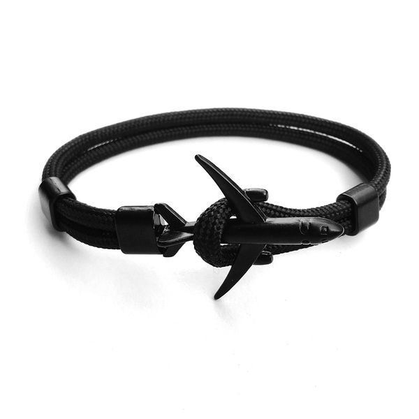 Fashionable airplane-themed anchor bracelet for men and women, featuring a braided paracord design with a sporty hook closure