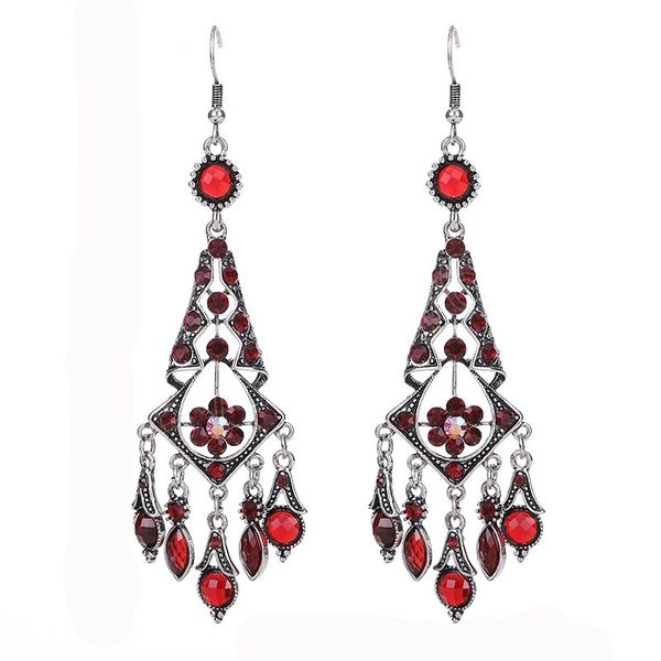 Fashionable ethnic women's long crystal flower tassel earrings for weddings and bohemian style
