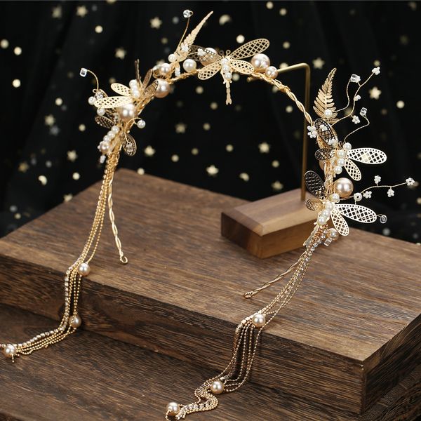 Fashionable fairy tiaras with butterfly pearl bead chains and tassels for studio photo shoots