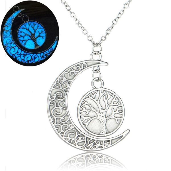 Fashionable glowing moon necklaces for women featuring hollow Tree of Life heart pendants with luminous MOM and letter designs, stylish new jewelry