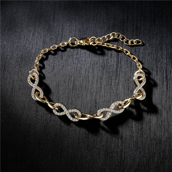 Fashionable gold-plated copper bracelet with white zircon charms, a stylish gift for women