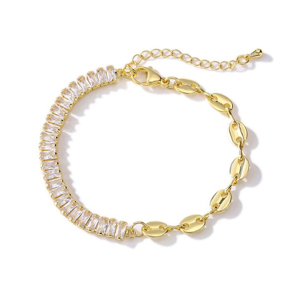 Fashionable gold-plated copper bracelet with white zircon stones, a stylish women's jewelry gift