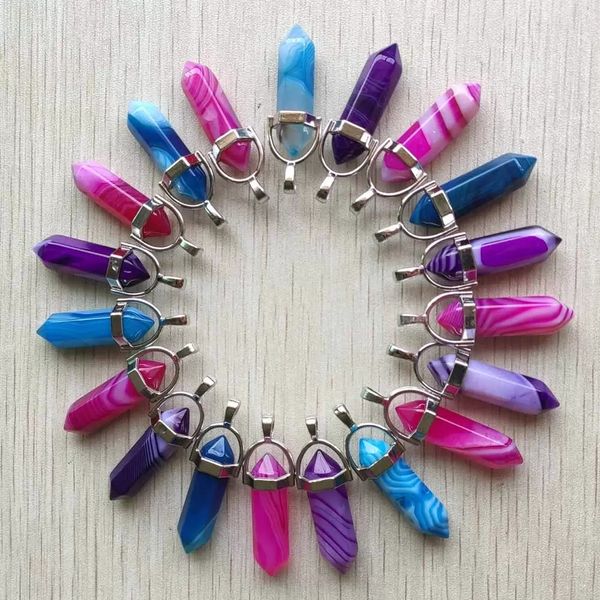 Fashionable healing necklace accessories featuring natural stripe agate pillar pendants and bullet charms