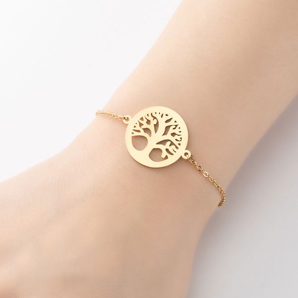 Fashionable hollow silver gold stainless steel Tree of Life link bracelet for men and women