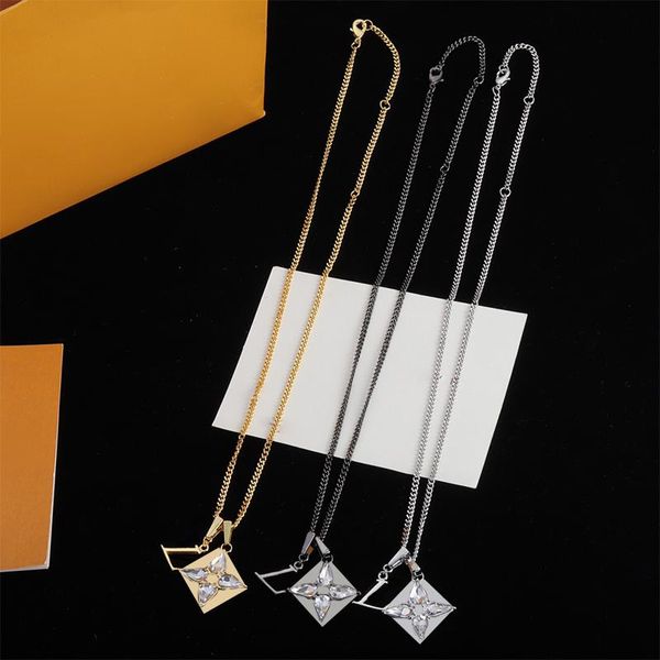 Fashionable letter pendant necklace with stone, stylish and versatile for all, available in three colors