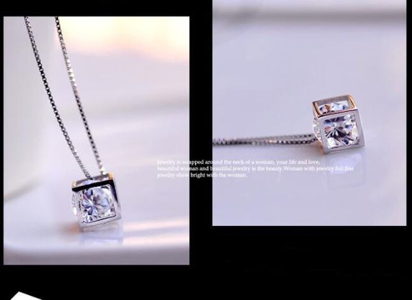 Fashionable Magic Cube Pendant Necklace featuring a square zircon crystal on a 16, 18, or 20-inch chain, a stylish women's jewelry gift