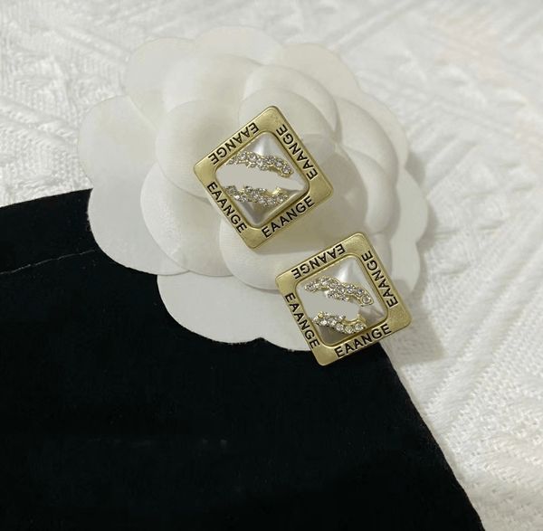 Fashionable square diamond letter stud earrings for women, elegant charm jewelry perfect as wedding gifts