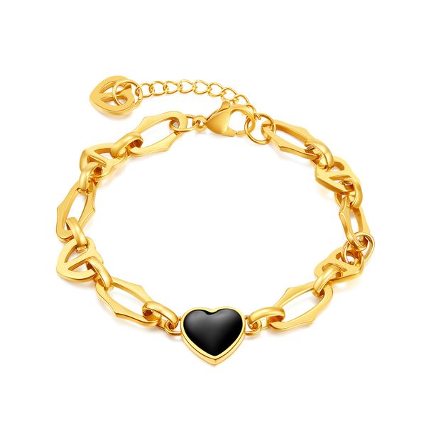 Fashionable stainless steel bracelet with enamel heart charms, featuring a 17cm chain plus 4cm extension, suitable for both men and women