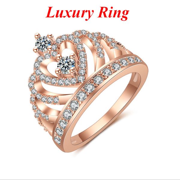 Fashionable stainless steel zirconia crown-shaped wedding rings for women, elegant bridal jewelry gifts