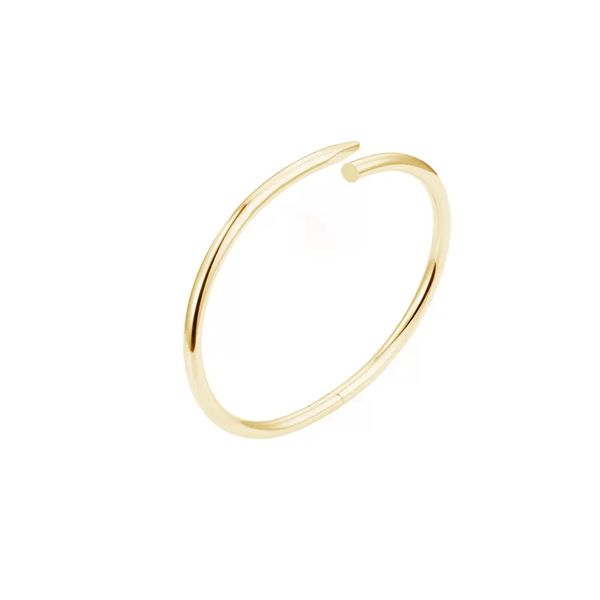 Fashionable unisex cuff bracelet featuring classic nail design, adorned with crystals and crafted from 316L titanium with 18K gold plating, an elegant jewelry gift for 2023