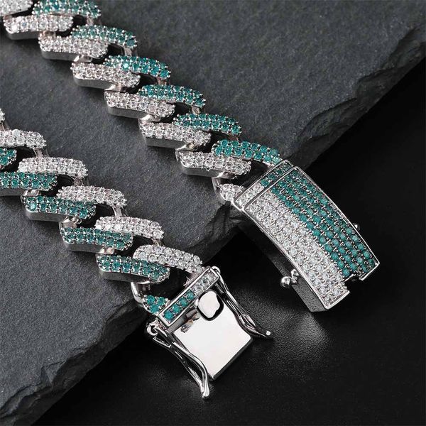 Fashionable white gold-plated green CZ cubic zirconia men's Cuban link bracelet, a stylish hip-hop accessory perfect as a gift for guys