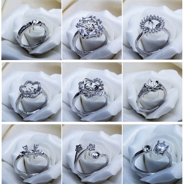 Fashionable zircon-set sterling silver pearl rings for women, ideal as DIY jewelry blanks or stylish gifts