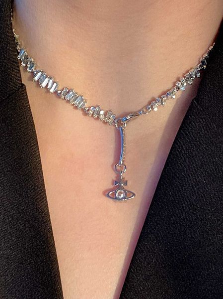 FF 22 New High Edition Western Empress Dowager Zircon Water Diamond Saturn Necklace Bracelet Feel Light Luxury Collar Chain Female