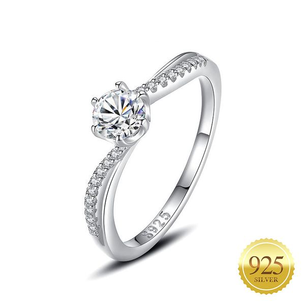 Fine 925 Sterling Silver Solid Solitaire Ring with Round Princess Cut Cubic Zirconia Claw Setting