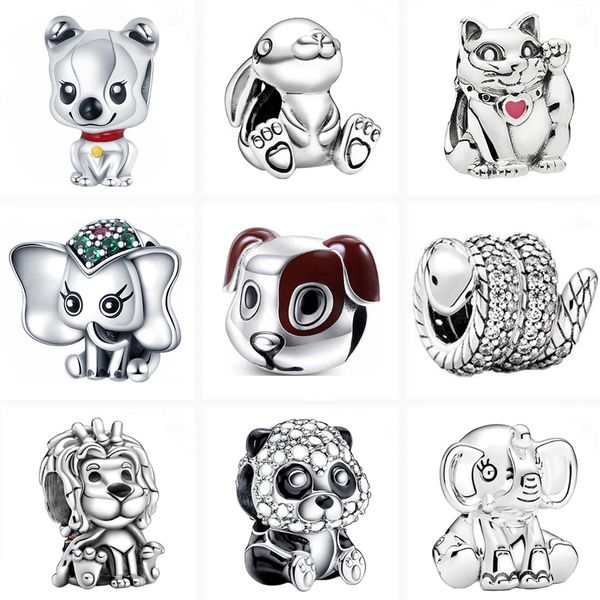 Fit 925 silver charm jewelry for women, featuring 45 animal designs like cute dogs, lucky cats, owls, snakes, and bunnies
