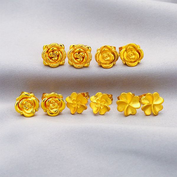 Flower-shaped fashion stud earrings for girls and ladies, crafted in 18K yellow gold filled, a charming and pretty jewelry gift