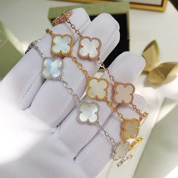 four leaf clover bracelet with natural shell and 18K gold plated gemstones, high-quality European size women's designer jewelry gift