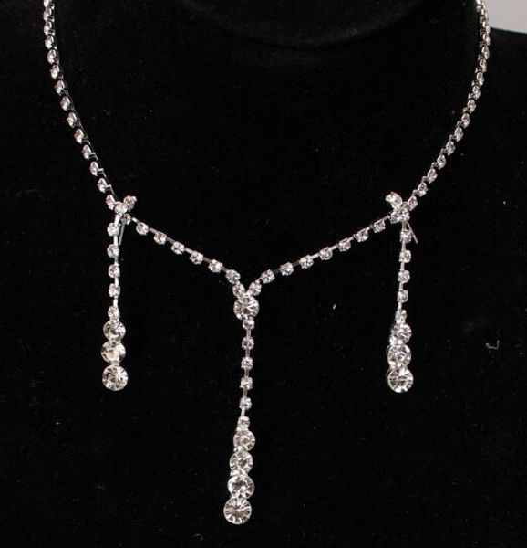 Free shipping elegant European-American 2-piece bridal jewelry set with rhinestone necklace and ear-pins
