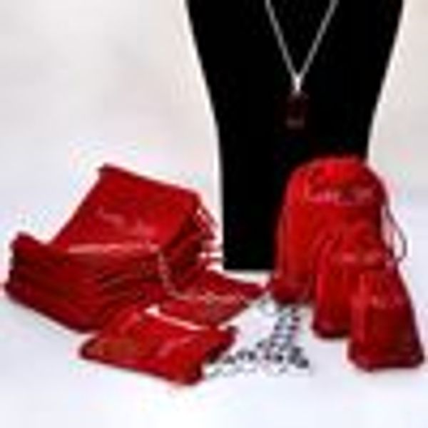 Free shipping for 30 red velvet drawstring jewelry bags in mixed sizes (14cm, 11cm, 8cm, 6cm) - Christmas wedding gift bags only