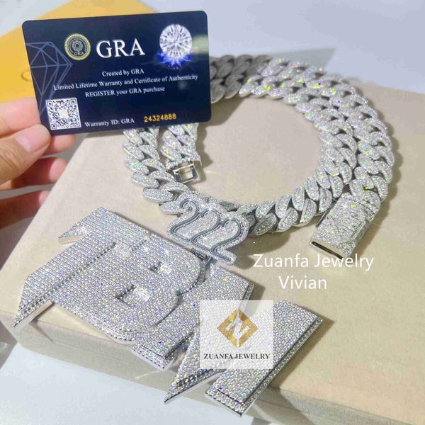 Free Silver 925 Hip Hop Necklace with VVS Moissanite Diamond Miami Cuban Men's Pendant