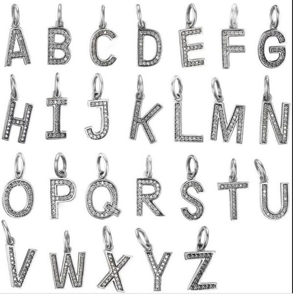 Genuine S925 sterling silver initial charm pendant from A to Z, perfect for DIY Pandora-style bracelet beads in Europe