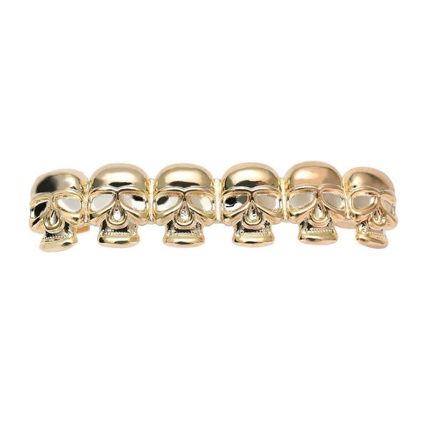 Gold and silver plated custom smooth skull dental grills for hip hop Halloween accessories